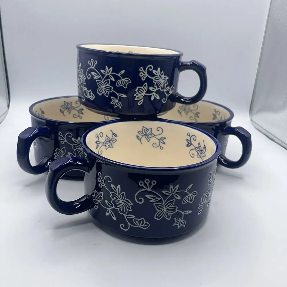 4 Temp-tations By Tara Blue Floral Lace Soup Mug Handle PPP-SQ-166987